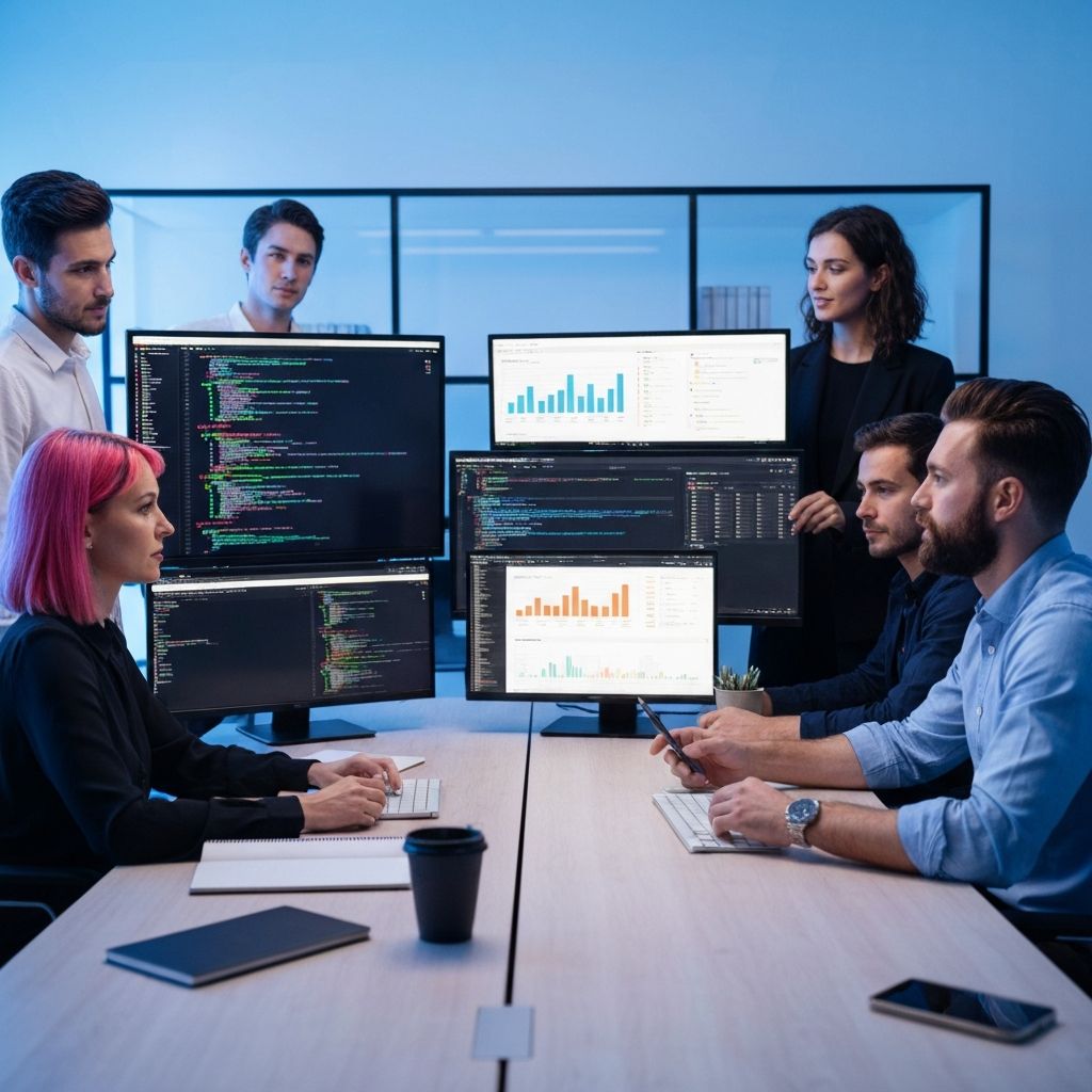 EmoreTech team collaborating in a modern office